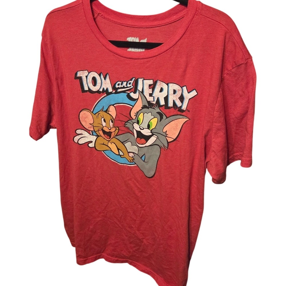 Tom and Jerry Graphic T-Shirt Mens 3XL Red Retro Cartoon Short Sleeve Tee